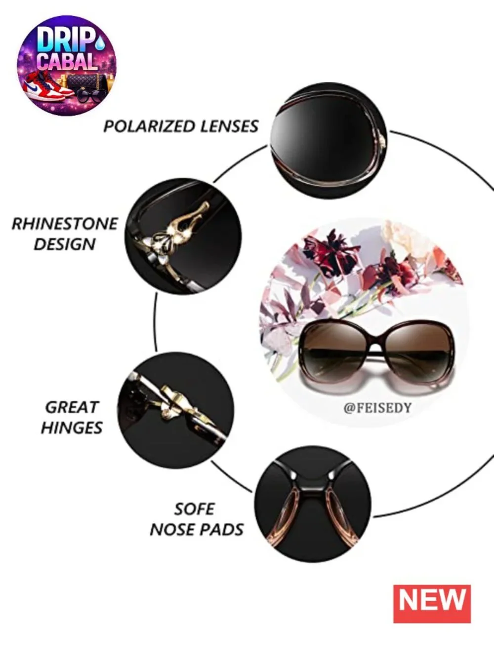 Oversized Polarized Sunglasses Women Men UV400 Protection Large Frame Rhinestone